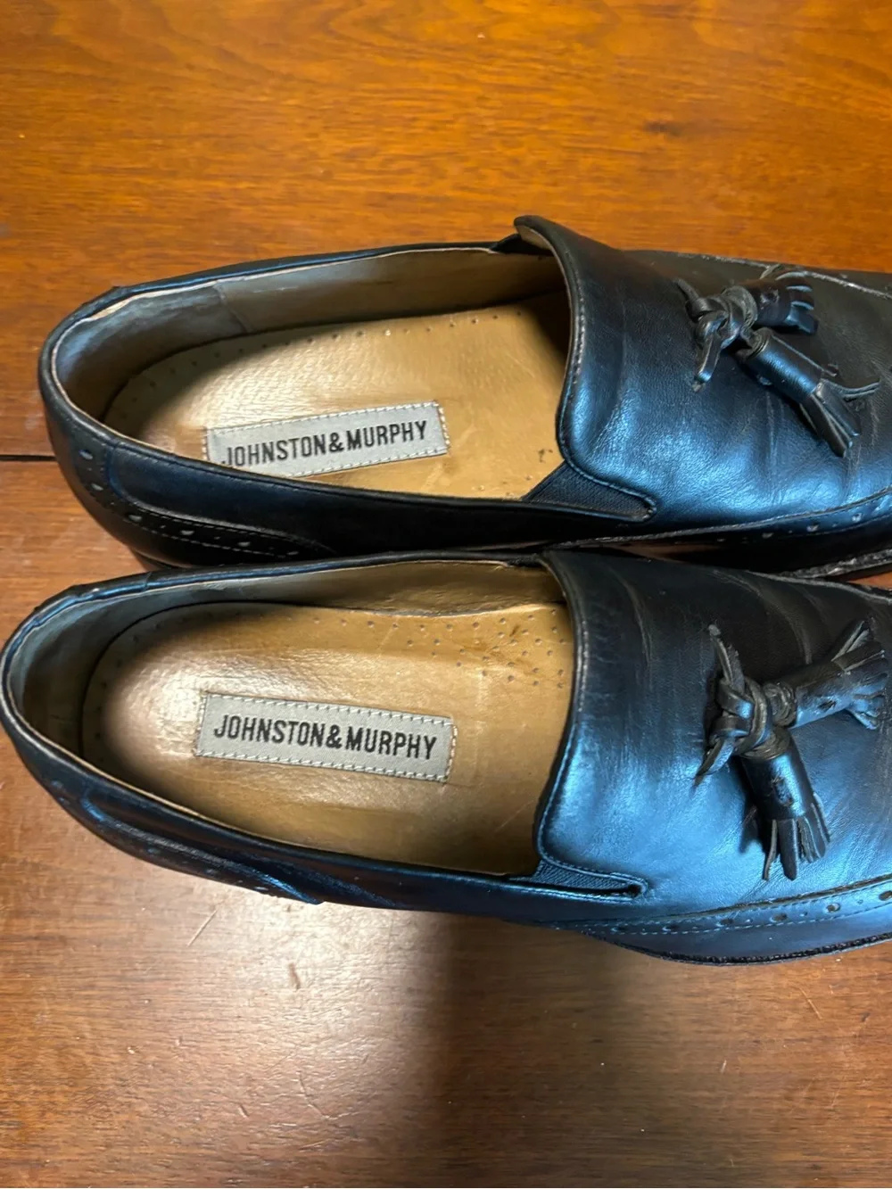 Johnston & Murphy Men’s Black Leather Tassel Slip On Dress Loafers Almond Toe